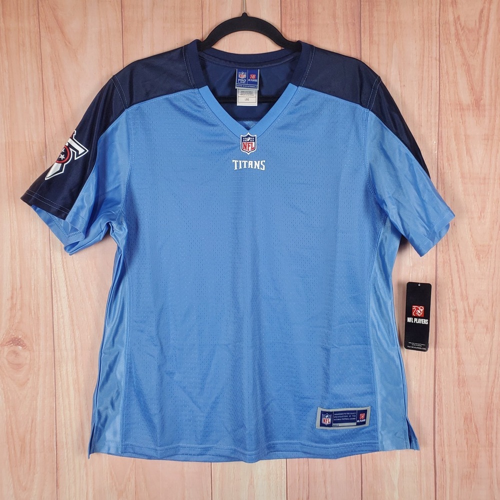 Tennessee Titans Jersey Womens Large Blue NFL Pro Line Football Mesh V Neck Logo